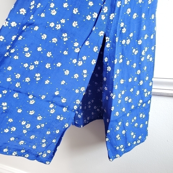 Faithfull The Brand Jean Marie Betina Floral Print Cobalt Blue Midi Dress Size 8 - Picture 13 of 17